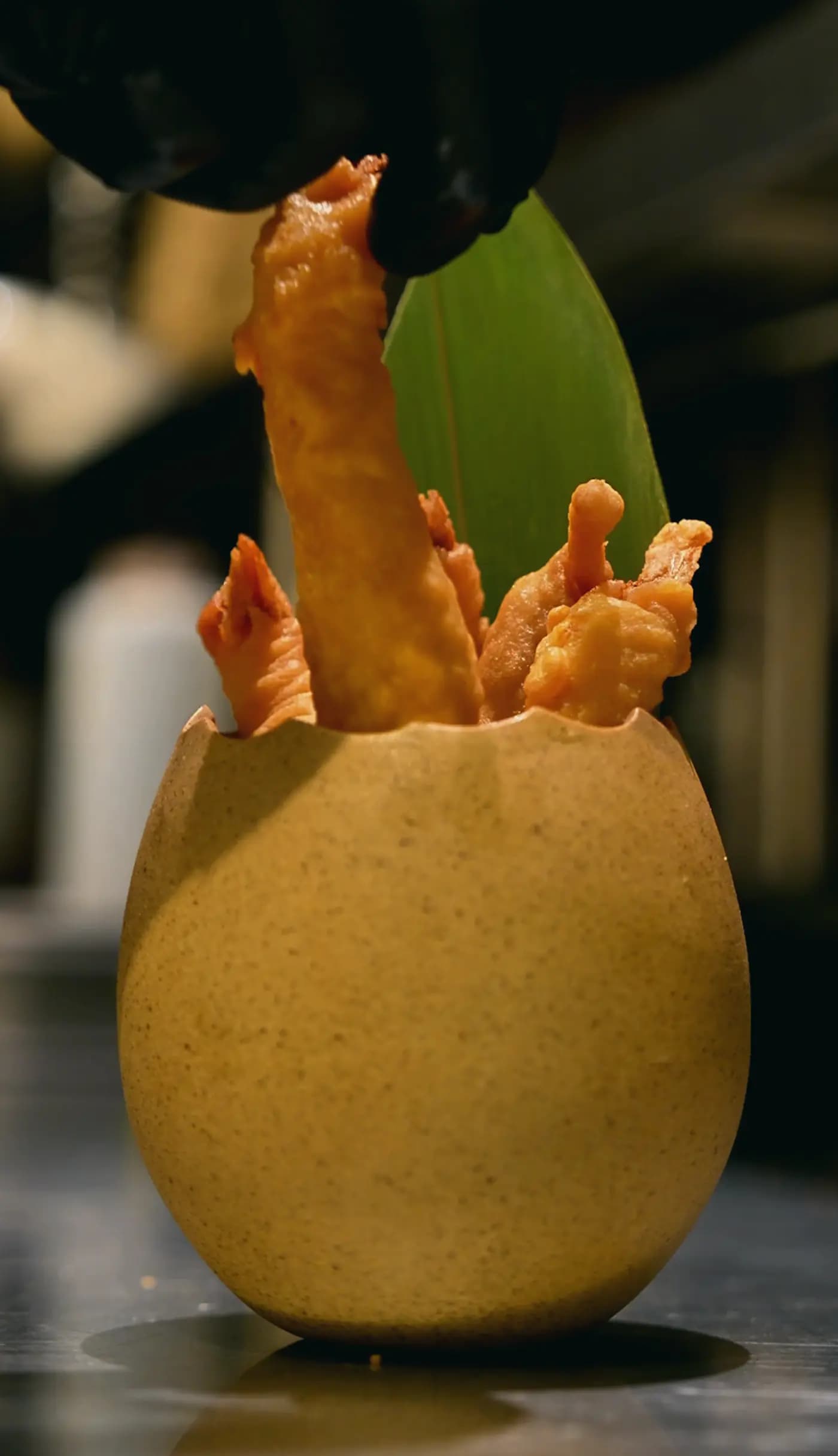 Crispy shrimp, presented