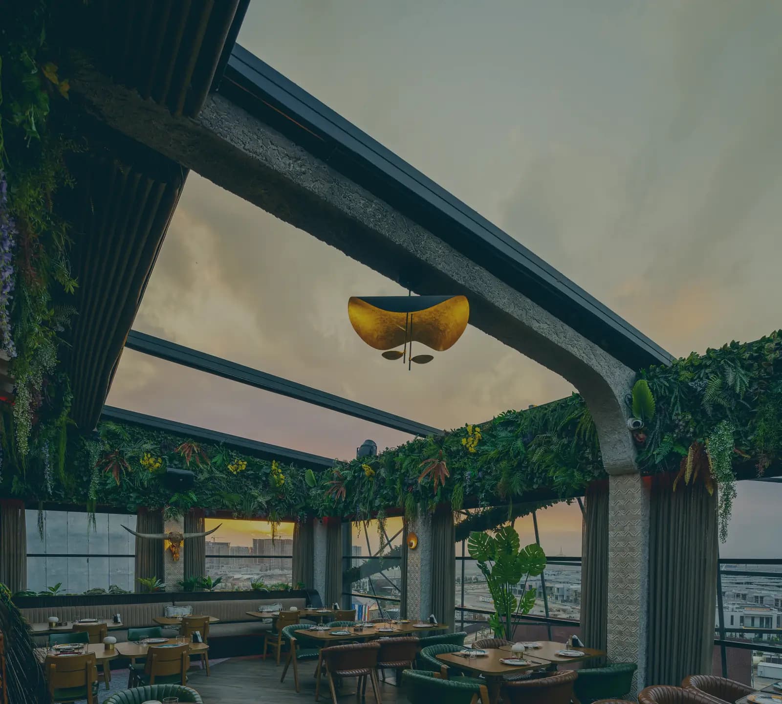 The terrace set for the evening